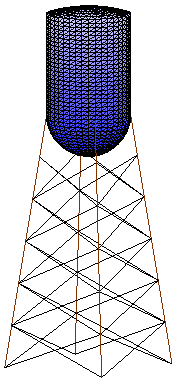 Water tower including hydrostatic pressure